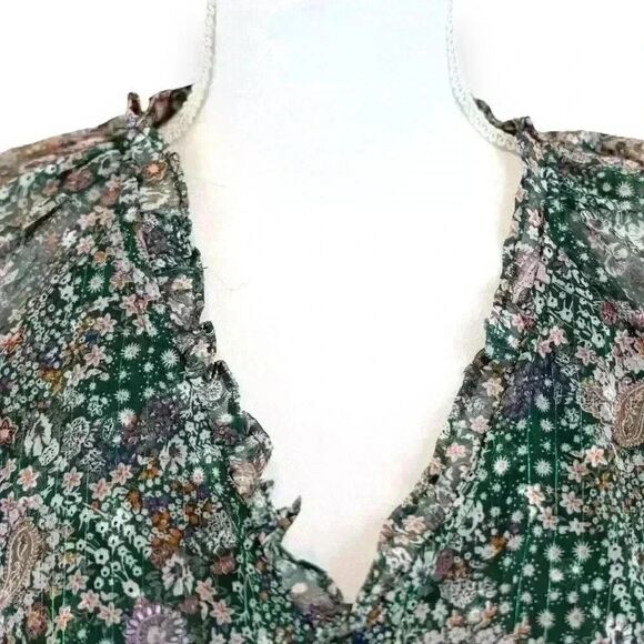 Ellison Green Floral Paisley Chiffon Midi Dress 3/4 Sleeves V-Neck Size Small - Picture 2 of 8